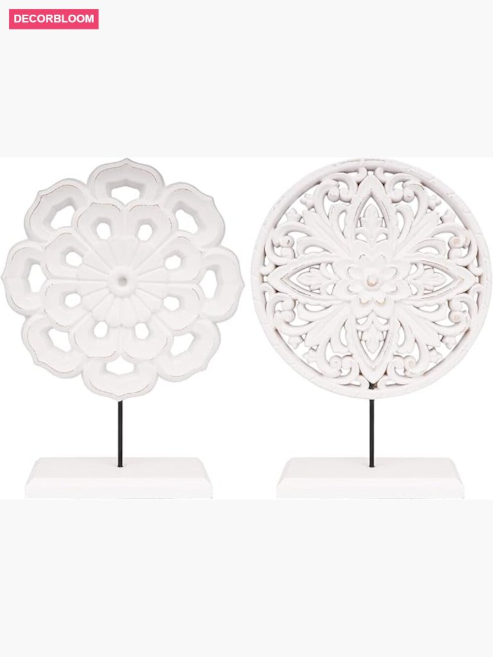 Set of 2 Wooden Carved Cutout Flower Medallion Sculptures - Picture 1 of 7